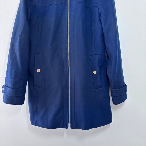 MICHAEL Michael Kors Blue Wool Blend Zip Up Collared Hooded Coat Size Medium - Picture 4 of 15